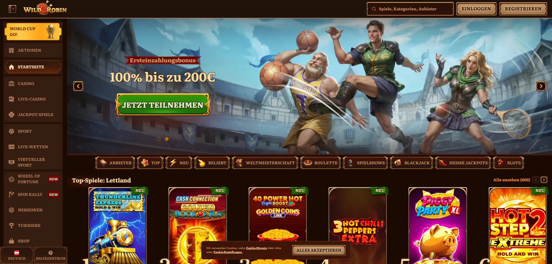 WildRobin Casino &Ouml;sterreich &Uuml;bersicht &ndash; Startseite und Spielangebot